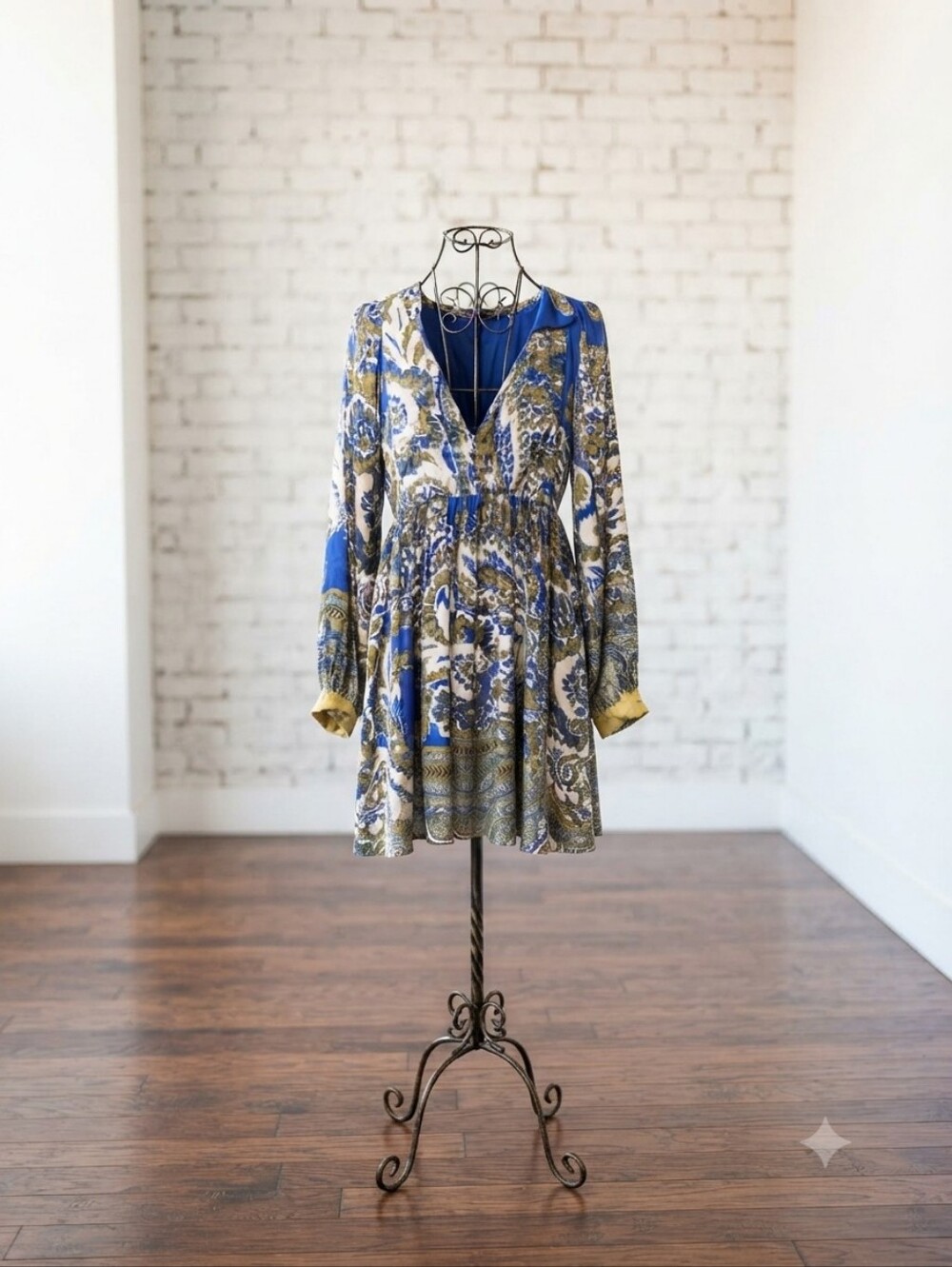 Free People Blue and Cream Paisley Midi Dress